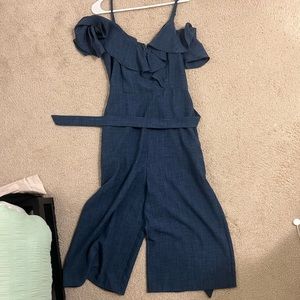 Mid ankle faux denim jumpsuit
